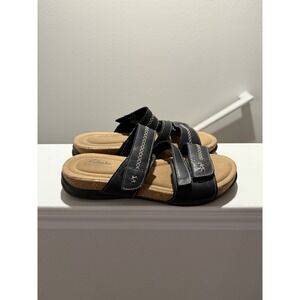 Clarks Bendables Shoes Womens Size 9W Black Leather Comfort Sandals Slip On